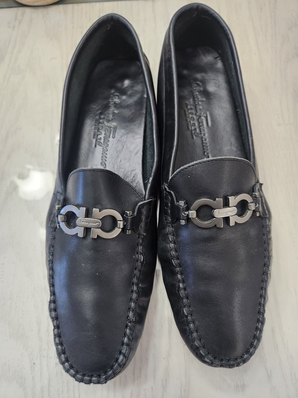 Salvatore Ferragamo Womens Black Leather Gancini Bit Loafers- 11 B